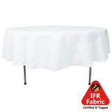 90" Fire Retardant White Tablecloth Premium Polyester Round Table Cover