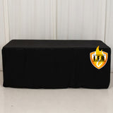 6ft Fire Retardant Black Fitted Tablecloth, Premium Polyester Rectangular Table Cover 72inch