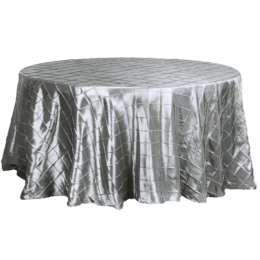 120" Silver Pintuck Round Tablecloth#whtbkgd