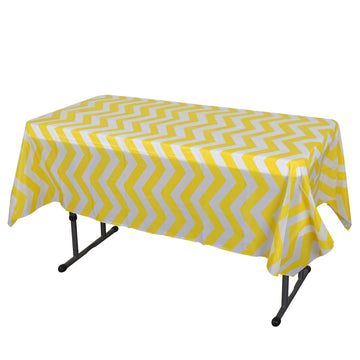 Yellow Chevron Rectangle Plastic Table Cover, 54"x72" PVC Waterproof Disposable Tablecloth