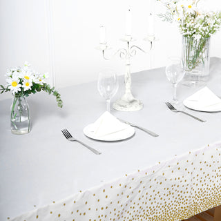 Add Elegance to Your Event with the White Gold Confetti Dots Tablecloth