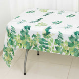 5 Pack White Green Rectangle Plastic Table Covers with Eucalyptus Leaves Print
