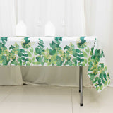 5 Pack White Green Rectangle Plastic Table Covers with Eucalyptus Leaves Print