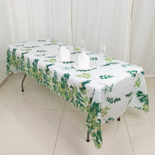White Green Eucalyptus Leaf Print Disposable Tablecloth