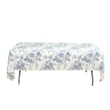 5-Pack Rectangular Plastic Tablecloths – White with Blue French Toile Pattern