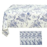 5-Pack Rectangular Plastic Tablecloths – White with Blue French Toile Pattern