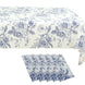 5-Pack Rectangular Plastic Tablecloths – White with Blue French Toile Pattern