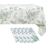Floral patterned tablecloth with matching napkins for elegant dining.