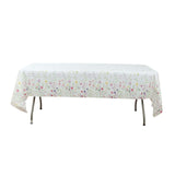 5 Pack White Green Summer Floral Rectangle Plastic Table Covers, PVC Waterproof Disposable#whtbkgd