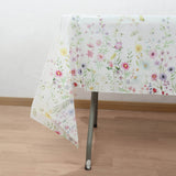 5 Pack White Green Summer Floral Rectangle Plastic Table Covers, PVC Waterproof Disposable