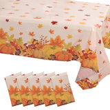 5 Pack Orange Thanksgiving Rectangle Plastic Table Covers, PVC Waterproof Disposable Tablecloths