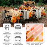 5 Pack Orange Thanksgiving Rectangle Plastic Table Covers, PVC Waterproof Disposable Tablecloths