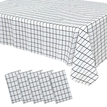 5 Pack Black White Grid Rectangle Plastic Table Covers, 54"x108" Checkered PVC Waterproof Disposable Tablecloths