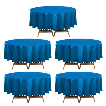 5-Pack Plastic Table Covers Navy Blue Round - Durable PVC Disposable Tablecloths for Events 84"