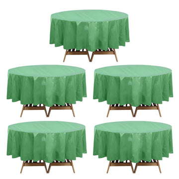 5-Pack Plastic Table Covers Sage Green Round - Durable PVC Disposable Tablecloths for Events 84"