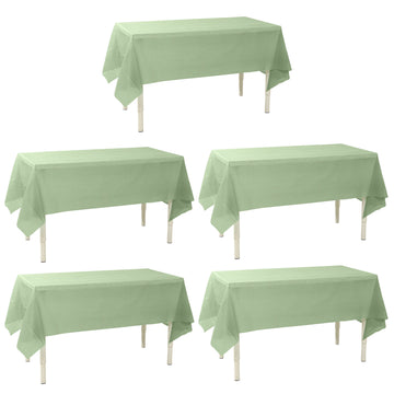5 Pack Sage Green Rectangle Plastic Table Covers, 54"x108" PVC Waterproof Disposable Tablecloths