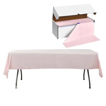 Blush Plastic Tablecloth Roll in A Cut-to-Size Box with Slide Cutter, Cuts Up to 36 Rectangle 8 Feet Disposable Table Covers - 54"x300ft