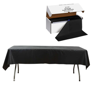 Black Plastic Tablecloth Roll in A Cut-to-Size Box with Slide Cutter, Cuts Up to 36 Rectangle 8 Feet Disposable Table Covers - 54"x300ft