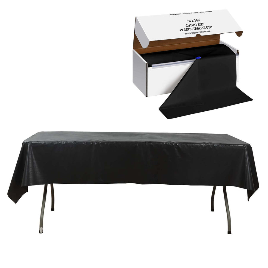 Black Plastic Tablecloth Roll in A Cut-to-Size Box with Slide Cutter, Cuts Up to 36 Rectangle 8 Feet