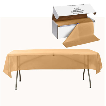 Gold Plastic Tablecloth Roll in A Cut-to-Size Box with Slide Cutter, Cuts Up to 36 Rectangle 8 Feet Disposable Table Covers - 54"x300ft