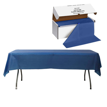 Navy Blue Plastic Tablecloth Roll in A Cut-to-Size Box with Slide Cutter, Cuts Up to 36 Rectangle 8 Feet Disposable Table Covers - 54"x300ft