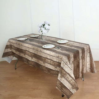 <h3 style="margin-left:0px;">Charcoal Gray Disposable Tablecloth in Rustic Wooden Print 52"x108"