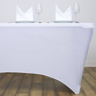 Elegant and Versatile 4ft White Rectangular Stretch Spandex Tablecloth