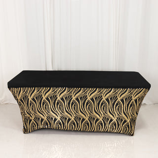 <h3 style="margin-left:0px;">Beautiful Black Gold Wave Sequin Spandex 6ft Rectangular Tablecloth