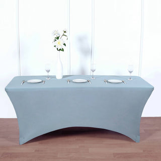 Elevate Your Event with the 6ft Dusty Blue Rectangular Stretch Spandex Tablecloth