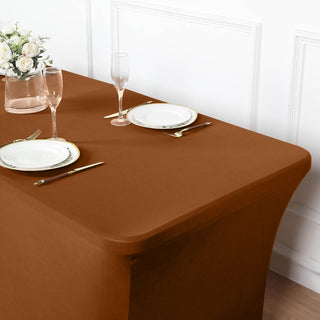 Enhance Your Event Decor with the 6ft Cinnamon Brown Spandex Stretch Fitted Rectangular Tablecloth