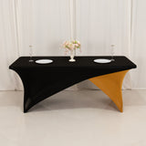 Black Gold Cross Over Stretch Spandex Table Cover 6ft Rectangular Fitted Tablecloth