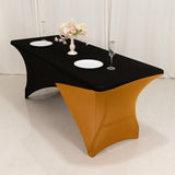 Black Gold Cross Over Stretch Spandex Table Cover 6ft Rectangular Fitted Tablecloth