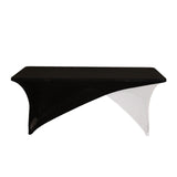 Black White Cross Over Stretch Spandex Table Cover 6ft Rectangular Fitted Tablecloth