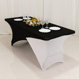 Black White Cross Over Stretch Spandex Table Cover 6ft Rectangular Fitted Tablecloth