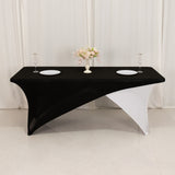 Black White Cross Over Stretch Spandex Table Cover 6ft Rectangular Fitted Tablecloth