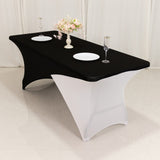 Black White Cross Over Stretch Spandex Table Cover 6ft Rectangular Fitted Tablecloth