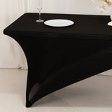 Black White Cross Over Stretch Spandex Table Cover 6ft Rectangular Fitted Tablecloth