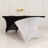 Black White Cross Over Stretch Spandex Table Cover 6ft Rectangular Fitted Tablecloth