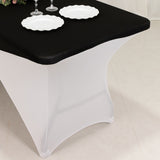 Black White Cross Over Stretch Spandex Table Cover 6ft Rectangular Fitted Tablecloth