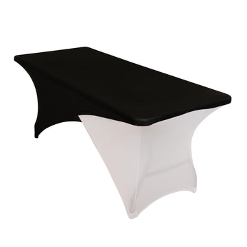 Black White Cross Over Stretch Spandex Table Cover 6ft Rectangular Fitted Tablecloth for 72"x30" Tables