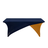 Navy Blue Gold Cross Over Stretch Spandex Table Cover 6ft Rectangular Fitted Tablecloth