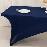 Navy Blue Gold Cross Over Stretch Spandex Table Cover 6ft Rectangular Fitted Tablecloth