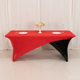 Red Black Cross Over Stretch Spandex Table Cover 6ft Rectangular Fitted Tablecloth