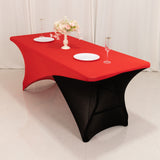 Red Black Cross Over Stretch Spandex Table Cover 6ft Rectangular Fitted Tablecloth