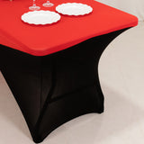 Red Black Cross Over Stretch Spandex Table Cover 6ft Rectangular Fitted Tablecloth