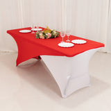 Red White Cross Over Stretch Spandex Table Cover 6ft Rectangular Fitted Tablecloth