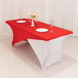 Red White Cross Over Stretch Spandex Table Cover 6ft Rectangular Fitted Tablecloth