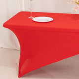 Red White Cross Over Stretch Spandex Table Cover 6ft Rectangular Fitted Tablecloth