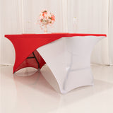 Red White Cross Over Stretch Spandex Table Cover 6ft Rectangular Fitted Tablecloth