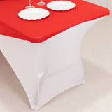 Red White Cross Over Stretch Spandex Table Cover 6ft Rectangular Fitted Tablecloth